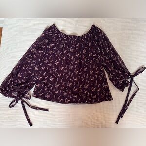 MISA Los Angeles Purple Floral Off the Shoulder Blouse - Size Small